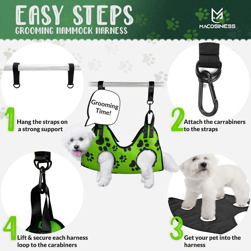 2025 16-in-1 - Dog Grooming Hammock - Dog Hanger for Nail Trimming - Dog Grooming Sling - Cat Sling for Cutting Nails - Cat Hammock for Nail Trimming - Dog Restraint for Nail Clipping PREMIUM SET - Lime with black paws S - PawsPlanet Australia