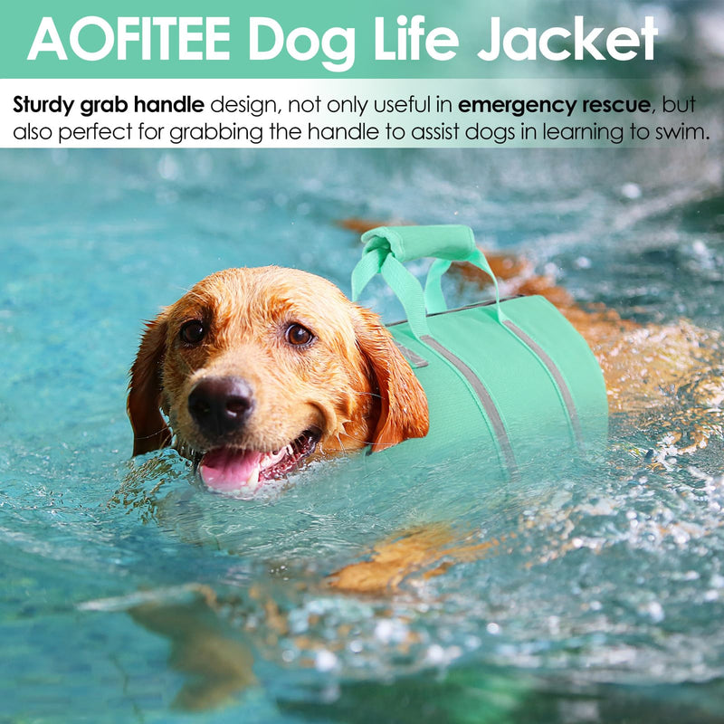 AOFITEE Dog Life Jacket, Dog Life Vest for Swimming with High Flotation, Small Dog Swimsuit Lifejacket with Rescue Handle and Zipper, Reflective Dog Swimming Vest for Small Medium and Large Dogs, S PeacockGreen - PawsPlanet Australia