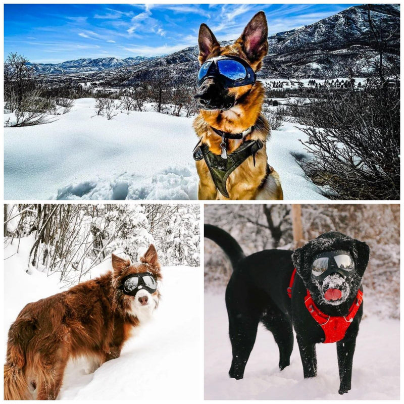 Namsan Dog Goggles for Large Dogs, Wide Snout & Soft Frame, Tactical Driving Sunglasses for Dogs Medium to Large Breed, Anti-UV Dog Eye Protection, Windproof Dustproof, Adjustable, Black (Large)Silver Lens - PawsPlanet Australia