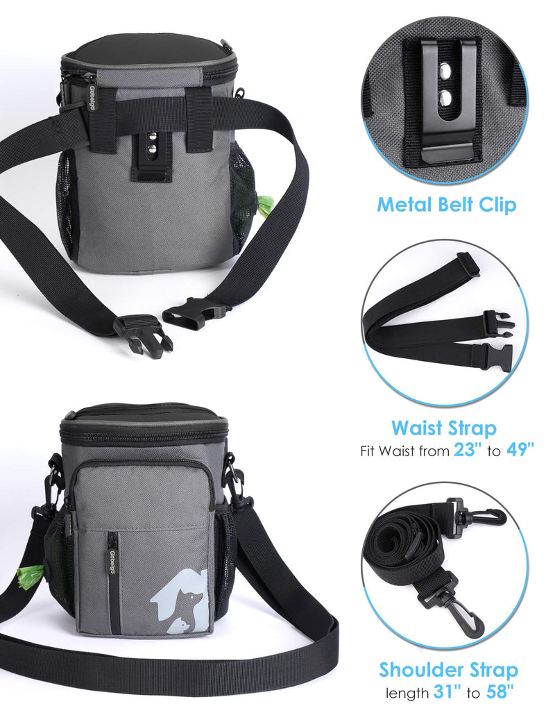 Gobeigo 【8 Cup Dog Treat Pouch 【3 Ways to Wear 】 Treat Bag for Training & Walking, Built-in Poop Bag Dispenser, Large Phone Friendly (Gray & Black) Gray/Black - PawsPlanet Australia
