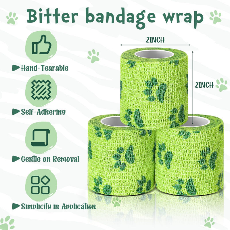 Geiserailie 6 Rolls No Chew Bandage for Dogs Self Adhesive Non-Woven Bitter Bandage Wrap for Dogs' Legs Paws Wounds Cats Animal, Green(2 Inches X 5 yd) about 2 inches x 5 yd/ 5 cm x 4.5 m - PawsPlanet Australia