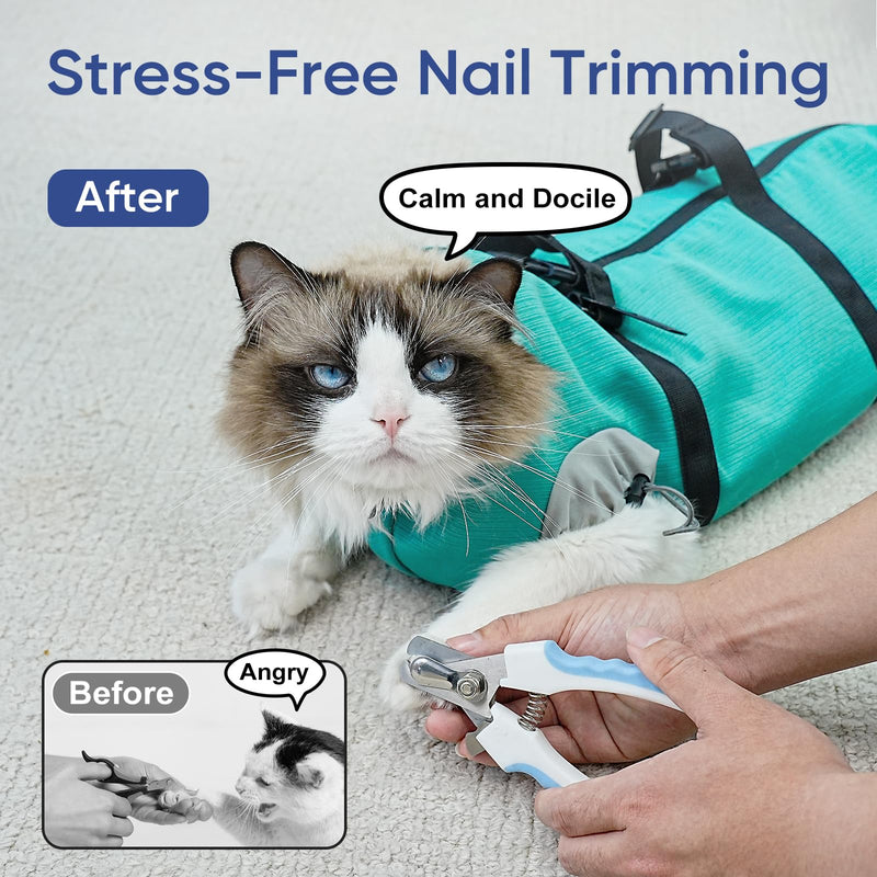 Cat Carrier Pouch, Soft Cat Grooming Restraint Bag for Vet Visits, Nail Trimming & Medication, Comfortable Cats Carry Bag with Bottom Support for Car Travel, Green, S Small - PawsPlanet Australia