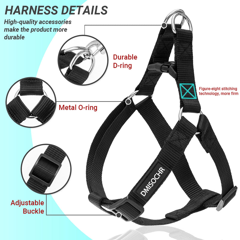 No Pull Dog Harness - Adjustable Step-in Harness & Leash Set for Small, Medium, Large Dogs - Escape Proof Soft Pet Harness for Walking, Training, Hiking, Outdoor Activities LARGE (chest: 23.4"-31" neck: 14"-20" ) Black - PawsPlanet Australia