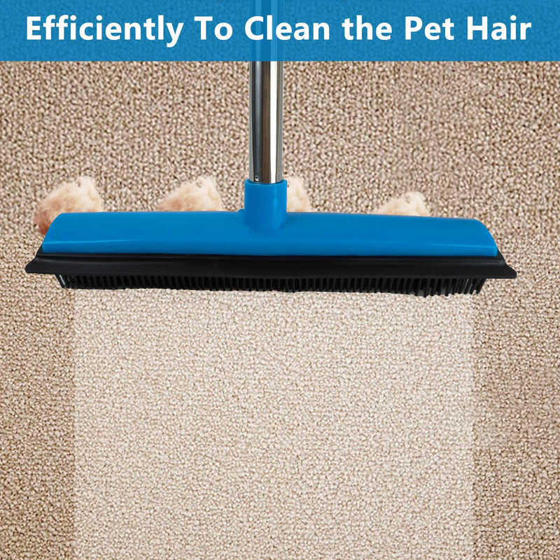 Pet Hair Remover, Carpet Rake for Pet Hair Removal, 2 in 1 Pet Hair Removal Tool of Rubber Broom and Squeegee for Floor, Length Adjustable Push Broom, Dog and Cat Hair Remover, Pet Hair Removal Broom - PawsPlanet Australia