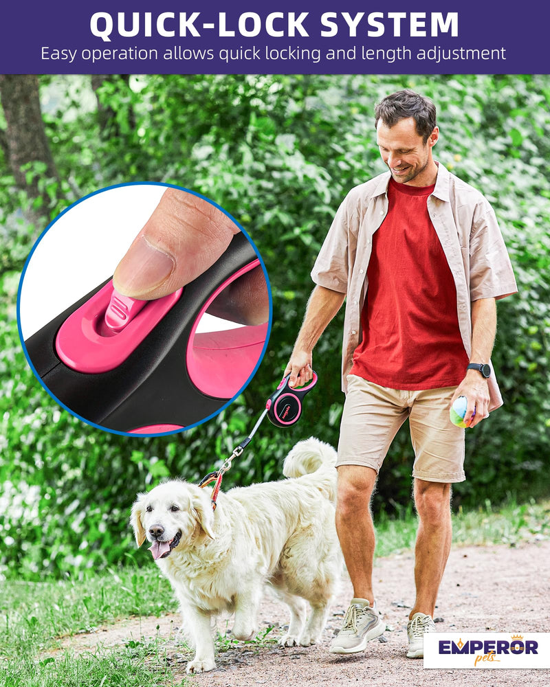 Emperor Pets 26 ft Retractable Dog Leash Large Dogs - Up to 110lb, Large Dog Leash Heavy Duty Leash Retractable 26 ft, Leashes for Large Breed Dogs, Medium Dogs -PK26 26 ft. (8m) Pink - PawsPlanet Australia