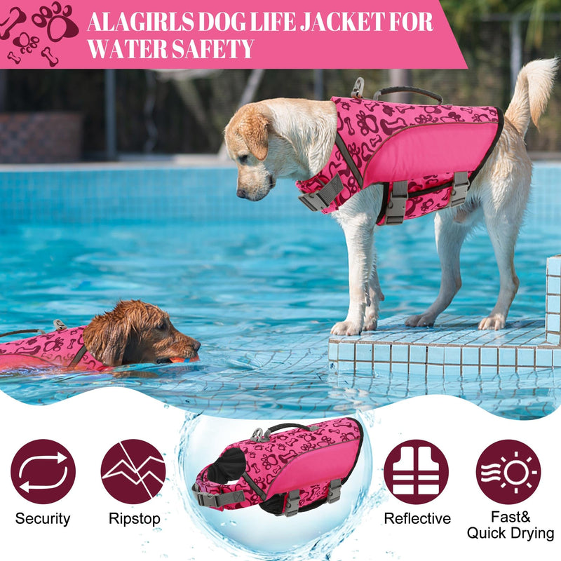 ALAGIRLS Dog Life Jacket Safety Pet Flotation Life Vest, Adjustable Dog Swimming Vest Pet Life Preserver with Superior Buoyancy & Rescue Handle for Small Medium Large Dogs, Pink L L(Chest Girth 53-72cm)