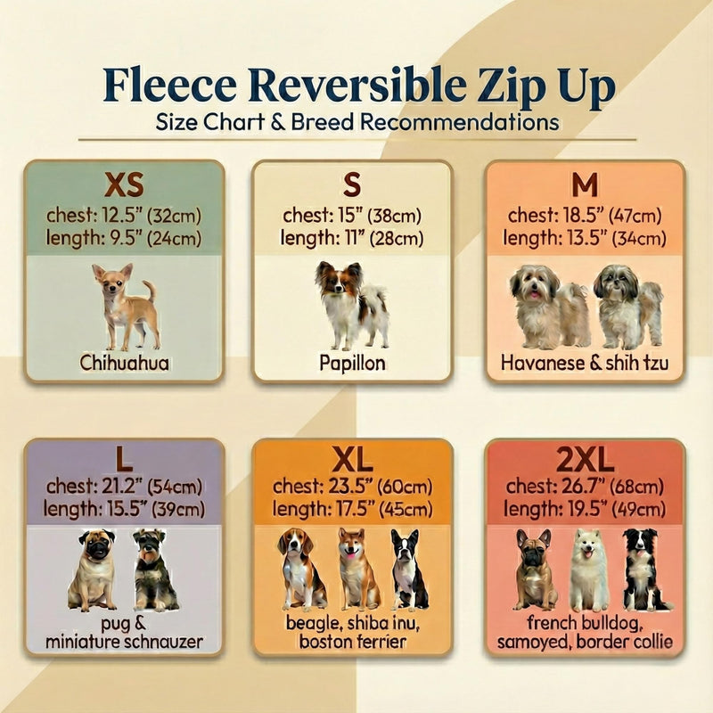 Gooby Reversible Fleece Zip Up with Built-in Harness -Double-Sided Premium Fleece, Dual D-Ring Leash Attachment, Winter Walk Jacket, Winter Sky, Medium