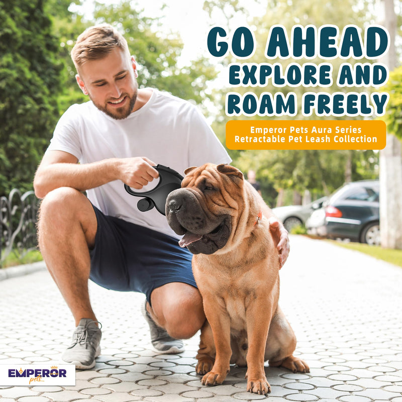 Emperor Pets 26 ft Retractable Dog Leash Black - Heavy Duty Retractable Pet Leash with Anti-Slip Grip for Medium to Large Dogs up to 110 lbs -Aura BB26 26 ft (8m) - PawsPlanet Australia