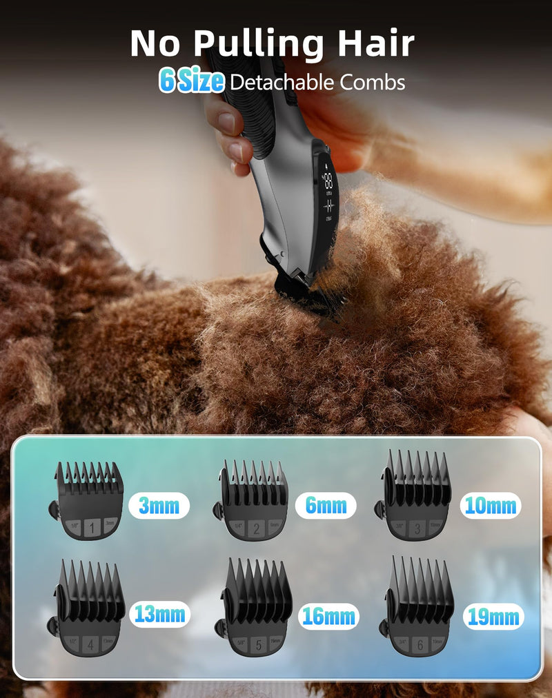 Dog Grooming Kit Low Noise，Cordless 4 in 1 Dog Clippers for Grooming Rechargeable Pet Cat Trimmer with 2 Speed,6 Guards,Scissors,Comb for Small Medium Large Pets Dogs Cats Thick Hair Cutting (Pewter) 🟫🟫🟫whisper-quiet Pewter🟫🟫🟫 - PawsPlanet Australia