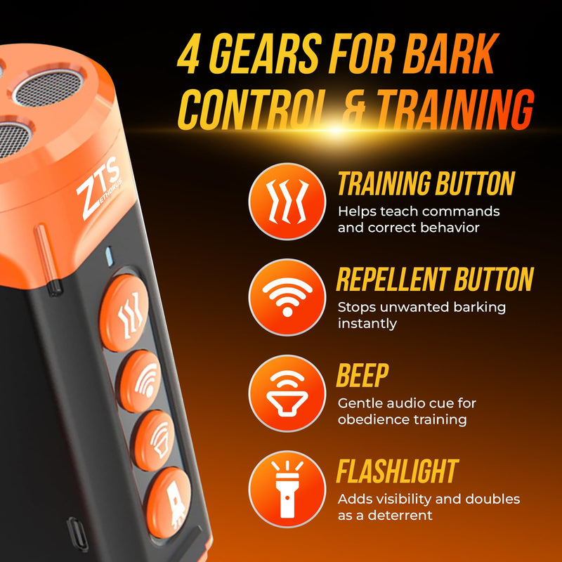 Dog Bark Deterrent Device Ultrasonic Anti Barking Device for Dogs with Flashlight Beep 35ft Range USB-C Rechargeable Humane Bark Control Training Tool for All Breeds with Whistle Belt Clip & Bag