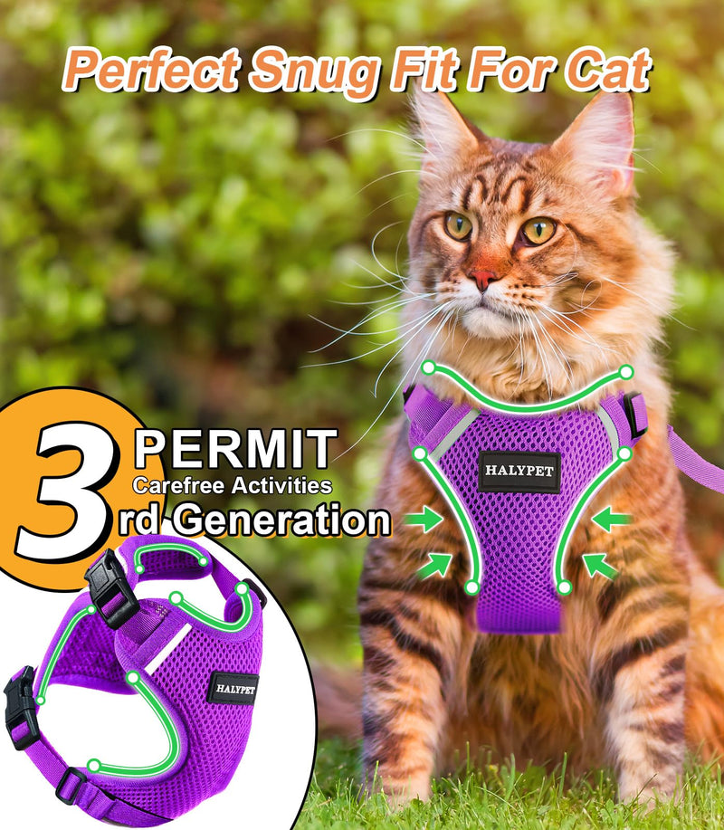Halypet Cat Harness and Leash Set [ MAX Safety Third Generation ] Escape Proof Soft Adjustable Cat Leash Breathable Comfortable Vest Easy to Wear Kitten Harness for Outdoor Walking H200 Pro Purple Medium (13-18lb) - PawsPlanet Australia