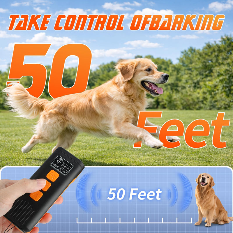 Dog Bark Deterrent Device, 3X Anti Barking Device for Dogs, 4 Training Modes 50 FT Range Indoors Outdoors Behavior Correct Safe Rechargeable Compact Bark Control for Dogs with Flashlight
