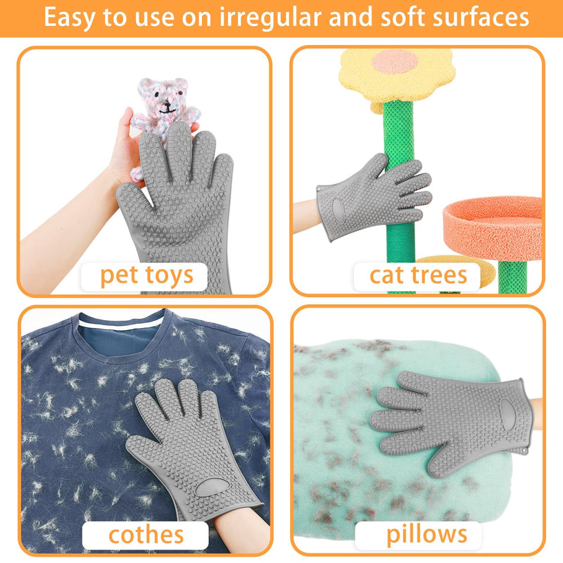 Pet Hair Remover Gloves - Sticker Gloves Clean Pet Hair on Furniture with Ease, Suitable for Soft and Irregular Surfaces. Such as Sofas, Pillows, Mattresses, Cat Trees. (Silicone, Grey(2 PCS) Grey(2 Pcs) Silicone - PawsPlanet Australia