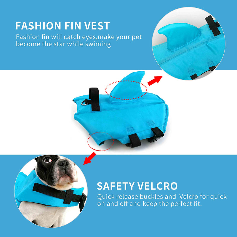 Dog Life Jacket- Preserver with Adjustable Belt, Pet Swimming Shark Jacket for Short Nose Dog,Upgrade Version (pug,Bulldog,Poodle,Bull Terrier) (M, Blue) A Blue Medium