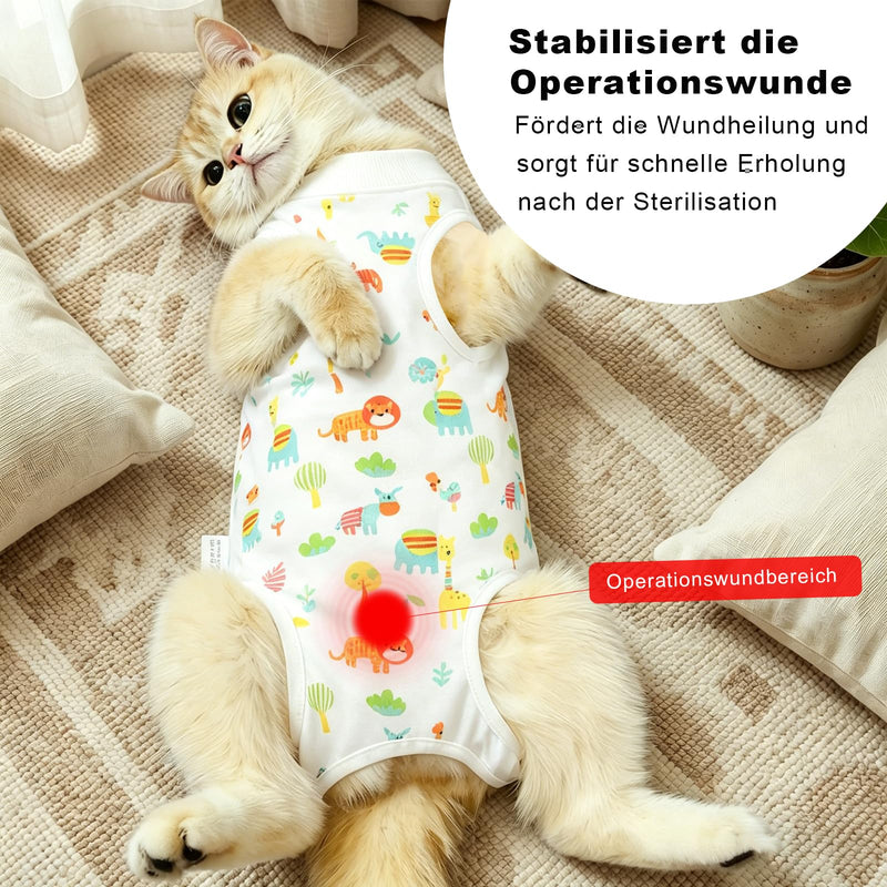 2 Pack Cat Professional Recovery Suit，Body Suits for Abdominal Wounds or Skin Diseases，E-Collar Alternative for Cats, Onesie Cat Clothes After Surgery Collar & Cone Alternative Lion-leopard S