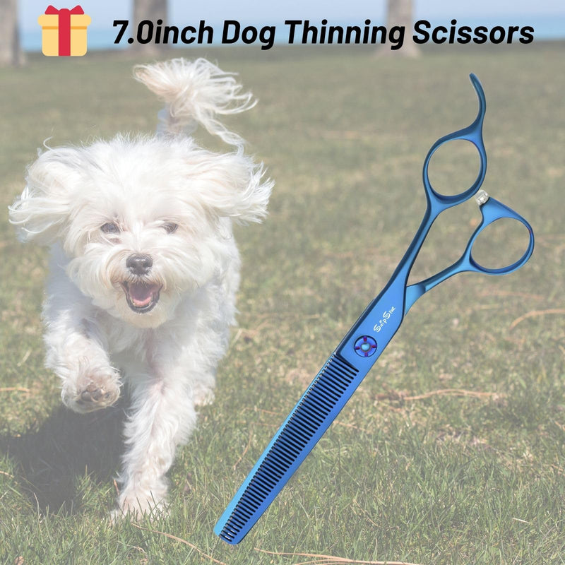 7in Professional Thinning Shears for Dog Grooming Scissors, Japanese VG10 Stainless Steel Sharp Blending Shears, 25% Thinning Trimming Scissors for Dogs Cats, 56 Teeth Texturizing Shear for Groomer Blue Thinner - PawsPlanet Australia