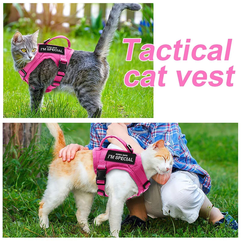 Forestpaw Cat Harness Escape Proof for Walking,Adjustable Cat Vest Harness with Soft Mesh Padded,Tactical Cat Harness with Control Handle,Molle Patches,Hot Pink Chest 12-17",Neck 8.0-12.5" Hot Pink
