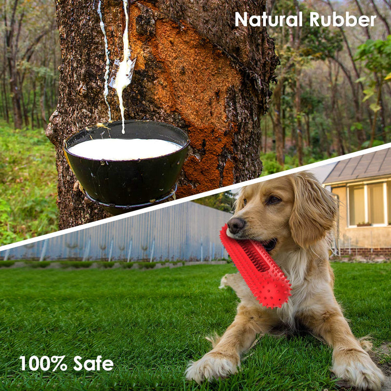 PETIZER Dog Squeaky Toys for Aggressive Chewers | Tough Toothbrush Dog Chew Toy | Nearly Indestructible Rubber Toys for Pet Training, Teeth Cleaning, Playing and Chewing for Medium & Large Breeds Red - PawsPlanet Australia