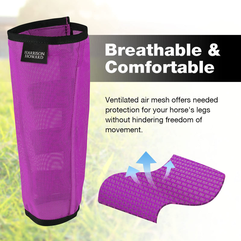 Harrison Howard Loose Fitting Fly Boots UV-Protective Extra Tough Mesh Ventilated Four Fasteners Stay-on Design Protect Horse Legs & Stomp-Reducing Set of 4 Purple Small