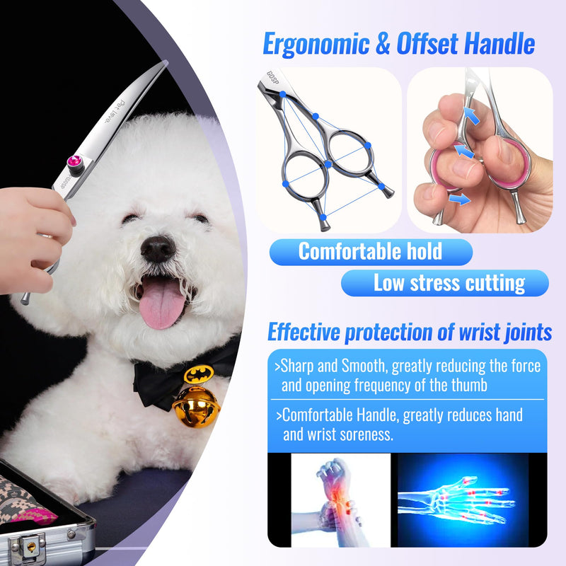 Curved Dog Grooming Scissors 7.5 inch Professional Curved Shears Dog Grooming for Poodle Large Dog Pet 30 Degree Japanese 440C Right Handed Super Sharp Purple Diamond(7.5,Curved) 7.5 inch Purple Diamond - PawsPlanet Australia