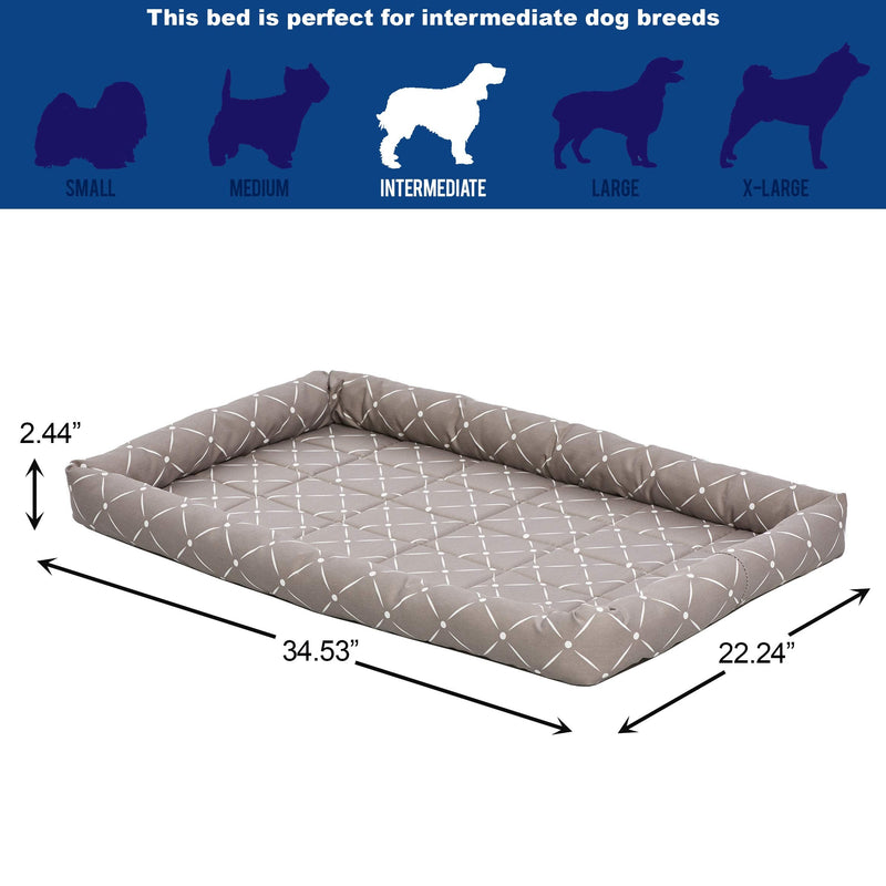 MidWest Homes for Pets 40236-MRD Quiet Time Couture Ashton Bolster Pet Bed, Intermediate Dog/36, Mushroom, Mushroom & White Diamond Pattern, 36-Inch 36 inches - PawsPlanet Australia