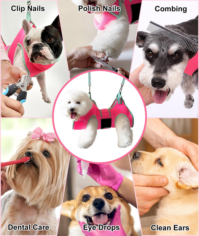 Dog Grooming Hammock,2024 New Barbie Pink Small Dog Hammock for Nail Trim,Dog Hanging Harness for Claw Care,Dog Grooming Sling Holder with Thick Fabric Neck Support Velcro Strap Restraint Small 14-30LB/Pink