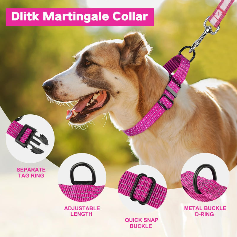 Martingale Dog Collars, Adjustable Reflective Nylon Dog Collar for Training Dogs, No Pull Dog Choker Collar for Medium Large Dogs (M, Hot Pink) M [13.3"-19.6"] - PawsPlanet Australia