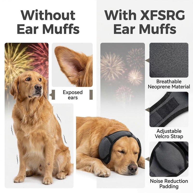 Ear Protection for Dogs, Earmuffs, Dog Noise Protection for Dogs, Hearing Protection, Dogs, New Year's Eve with Sound Insulation, Adjustable Fit, Soothing, Anxiety Relief (Black/L) L