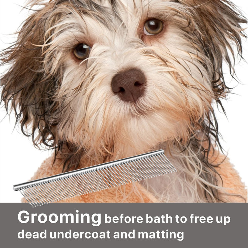 Flexzion Pet Grooming Comb Stainless Steel Cats Dogs Puppy Medium Animals Hair Trimmer Brush Accessory Tool with Smooth Teeth Needle Durable Lightweight Medium (40mm) - PawsPlanet Australia