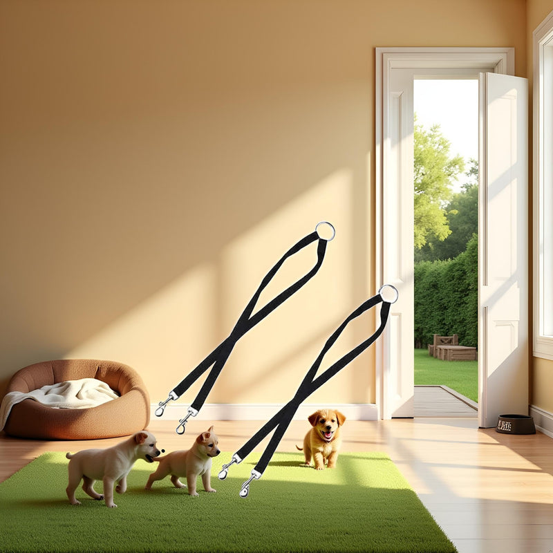 2Pcs Black Double Dog Leash Lead,Adjustable Two Dog Leash Pet Traction Rope with D Coupler N Lead Collars, Harnesses and Leashes for Pet Supplies