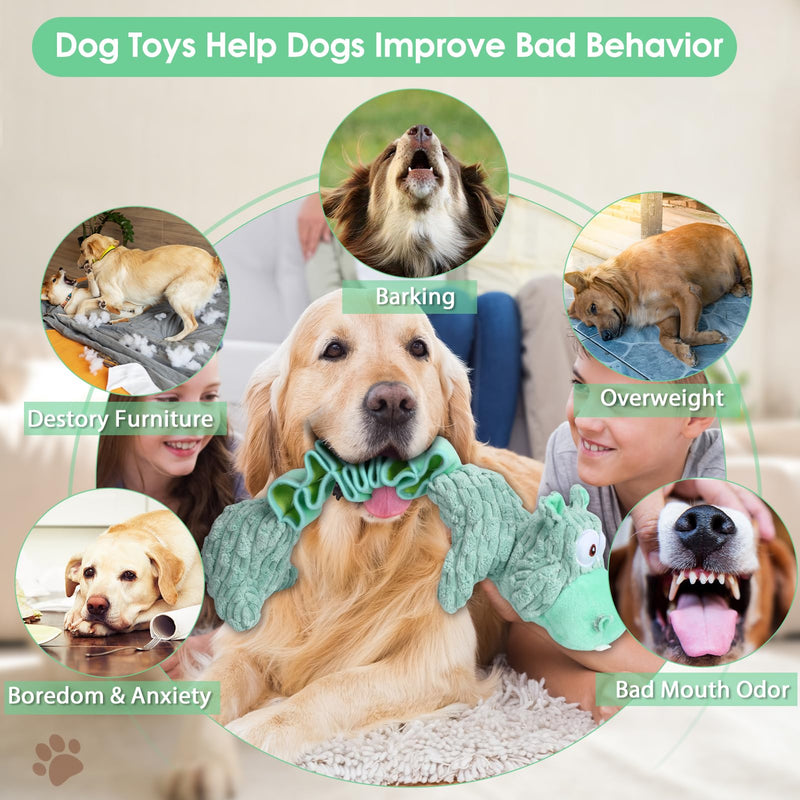 Large Squeaky Dog Toys and Interactive Dog Tug-of-War Toy, Tough Plush Dog Toy, Cute Puppy Toys, Pet Chewable Toys Plaything for Small Medium and Large Dogs Sage Green Hippo - PawsPlanet Australia