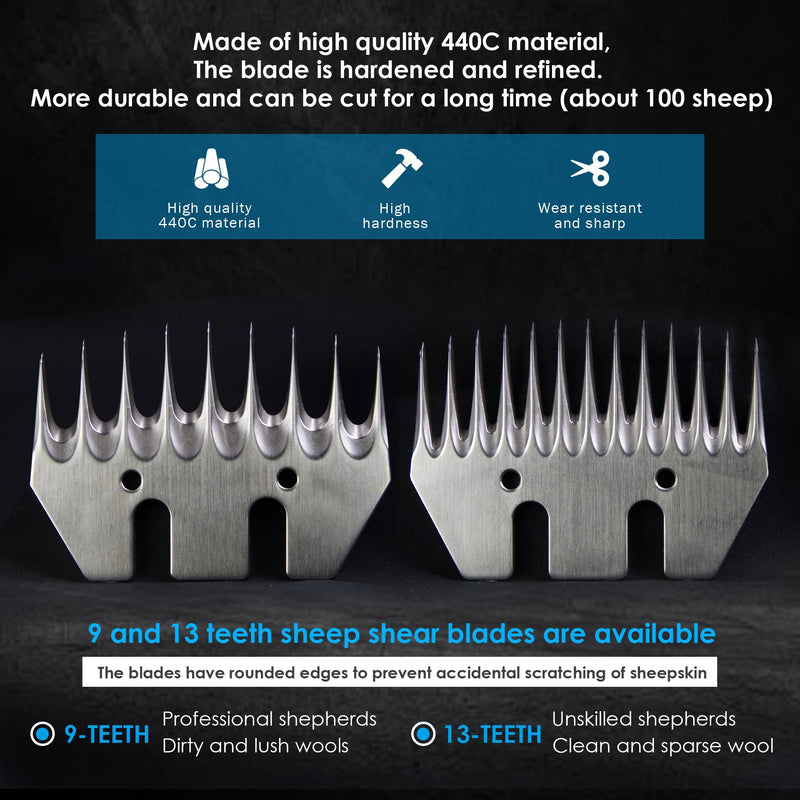 4 Sets Sheep Shears Replacement Blades, Stainless Steel Detachable Animal Clippers Blade for Grooming Goats, Lambs, Llamas, Alpacas (9 &13 Curved Teeth, 9&13 Straight Teeth) - PawsPlanet Australia