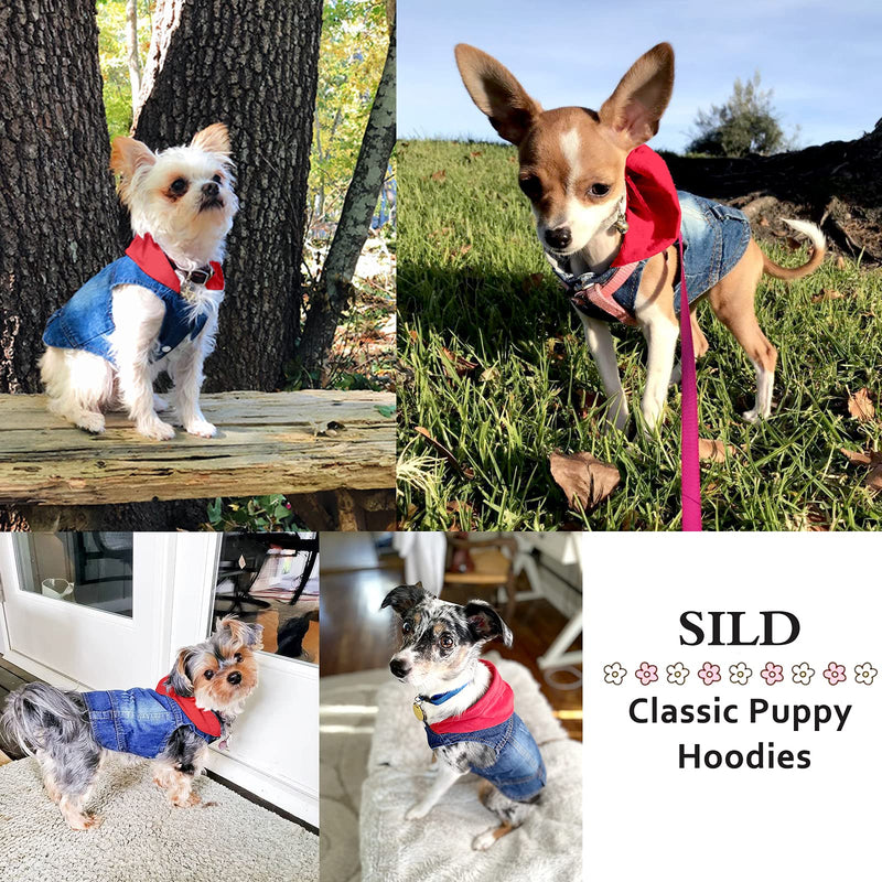 SILD Pet Clothes Dog Jeans Jacket Cool Blue Denim Coat Small Medium Dogs Lapel Vests Classic Hoodies Puppy Blue Vintage Washed Clothes (Red,M) Red - PawsPlanet Australia