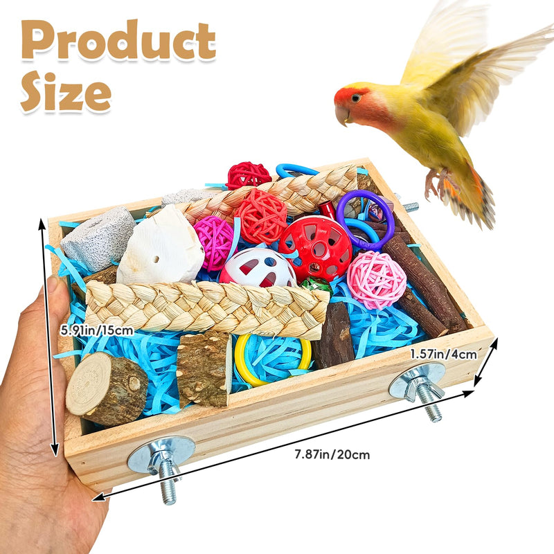 BNOSDM Bird Foraging Toys Box Colorful Parrot Foraging and Shredding Toy Boxes Natural Bird Toy Wooden Birds Chewing Toys for Parakeet, Conure, Cockatiel, Budgies, Lovebirds (Small) 7.87x 5.9x 1.57in - PawsPlanet Australia