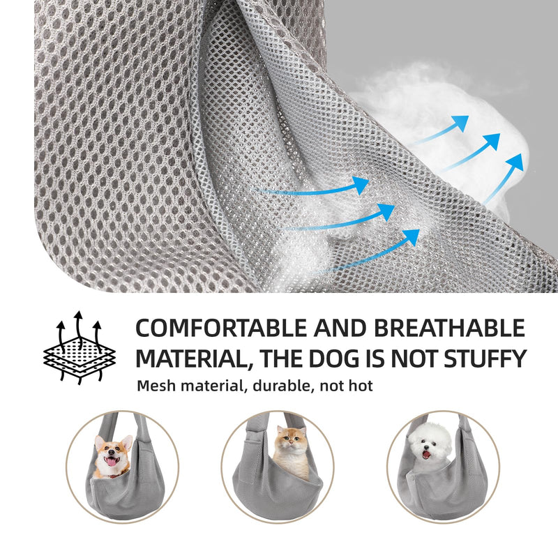 Dog Carrier Sling - Ultra Breathable Reversible Puppy Carrier Purse with Storage Pocket, Travel Safety Harness, Hand-Free Dog Sling Carrier for Carry Small Dogs and Cats, Dog and Cat Harness(Gray) Gray - PawsPlanet Australia