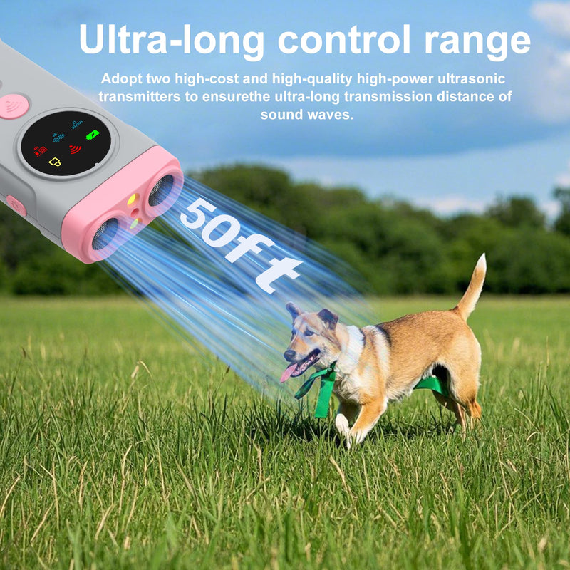 Dog Bark Deterrent Devices, Ultrasonic Bark Deterrents Rechargeable Anti-Barking Device with LED Display Screen Long Range in 50FT for Dog Training Bark Collar Alternative Pink - PawsPlanet Australia