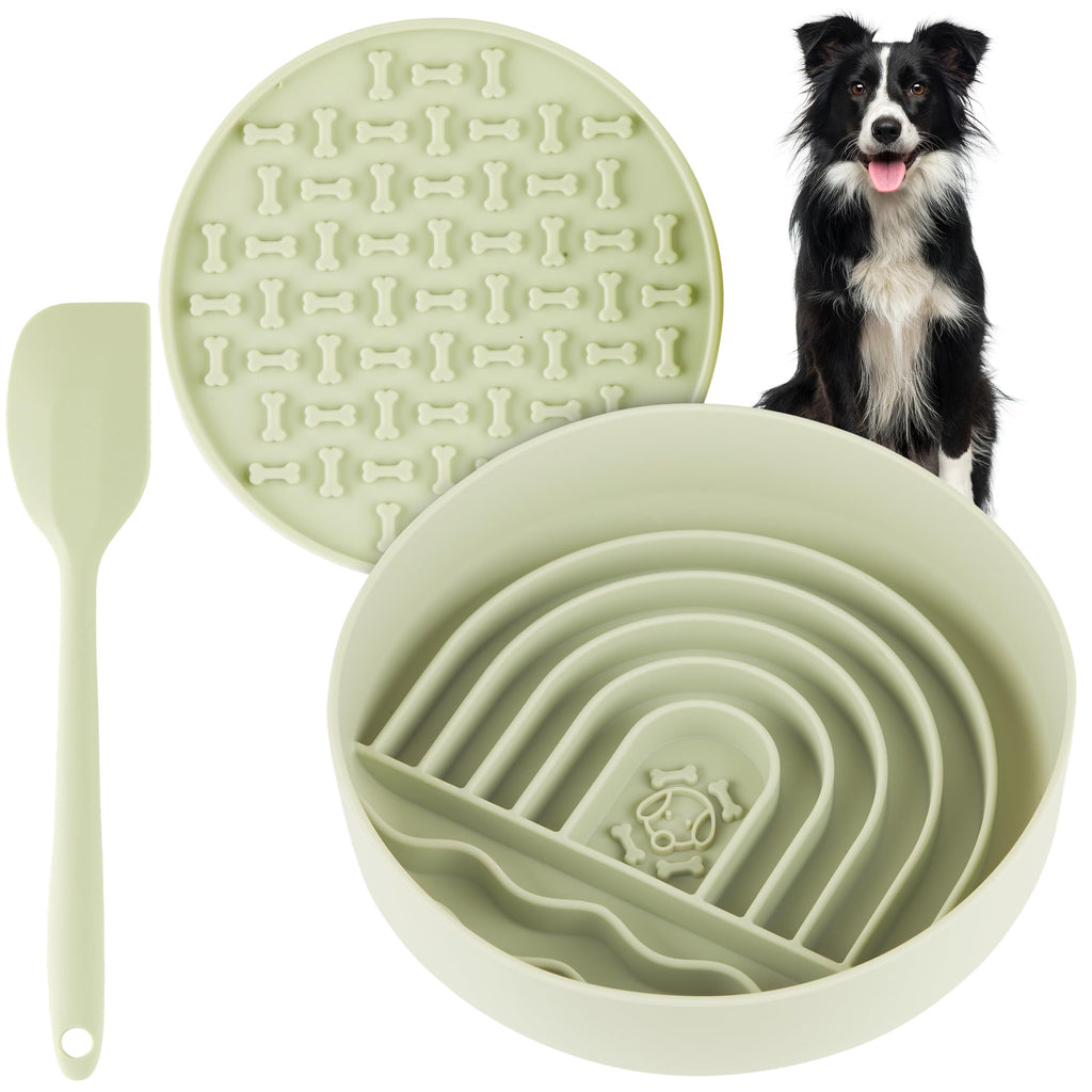 Hertzko Silicone Slow Feeder Dog Bowl Set - Bowl, Lick Mat, Spatula - Silicone Slow Feeder Dog Bowls - Dog Slow Feeder - Slow Feeder Cat Bowl - Cat & Dog Food Bowl - Pet Supplies - PawsPlanet Australia