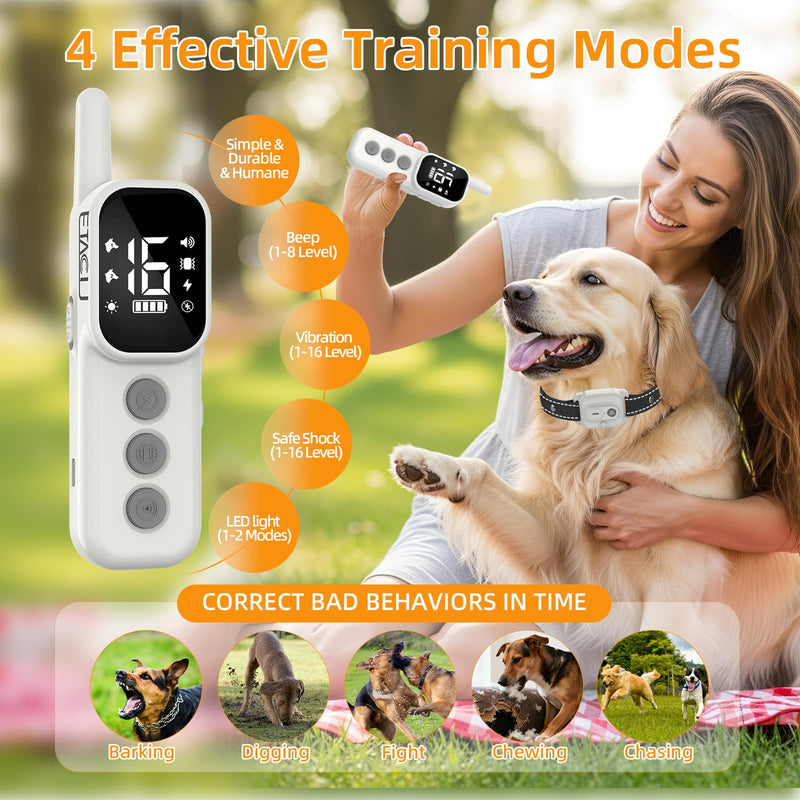 ETACCU Collar for Dogs,Waterproof Dog Training Collar with Remote Control,4 Training Modes：Beep, Vibration, Safe Static,LED,Rechargeable Adjustable for 5-150lbs Small Medium Large Dogs - PawsPlanet Australia