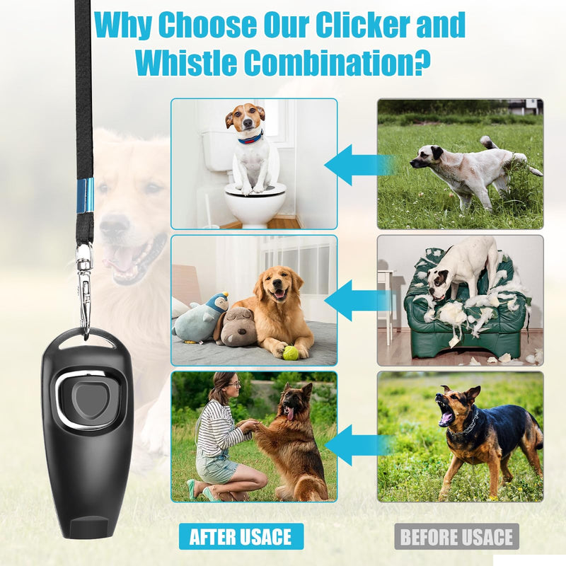 2-in-1 Dog Training Clicker Whistle for Training and Recall, Pet Training Accessories for Puppy, Cats, Horses & Small Animals - 2 Pack with Lanyard, Reward and Train Your Pets Efficiently Blue + Black - PawsPlanet Australia