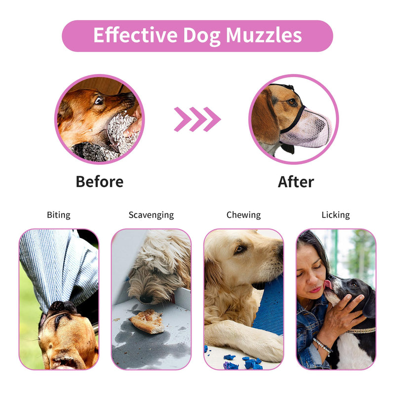 Dog Muzzle, Breathable Soft for Extra Small Dogs to Anti & Prevent Barking Biting Chewing, Reflective & Adjustable Basket Muzzle with Air Mesh for Dachshund Pink XS - PawsPlanet Australia
