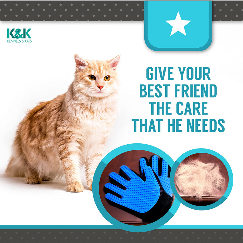KENNELS & KATS Pet Grooming Gloves | Deshedding Glove for Easy, Mess-Free Grooming | Grooming Mitt for Dogs, Cats, Rabbits & Horses with Long/Short/Curly Hair | Pet Hair Gloves for Pet Hair Removal Pair - One Size Fits All Blue