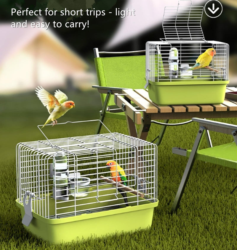Portable Bird Travel Carrier Cage – 360° Full View Wire Carrier with Feeder & Water Cup for Cockatiels, Parakeets – Locking Door, Easy Clean, Perch Included – Perfect for Vet Visits, Trips(Size:L) - PawsPlanet Australia
