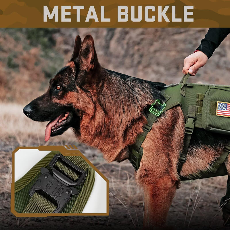 Forestpaw Dog Harness Medium Sized,Tactical Dog Harness with Handle,No Pull Military Style Service Dog Vest with Pockets Adjustable for Medium Large Dogs,Green,Chest 21.5-45" L:Chest 21.5-45",Fit 28-140lbs Green - PawsPlanet Australia