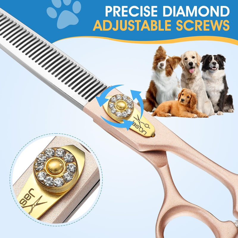 JASON Professional Dog Grooming Scissors - 7 Inch Thinning Shear Japanese 440C Stainless Steel Diamond Screw with 40 Teeth Dog Blender Scissors - PawsPlanet Australia
