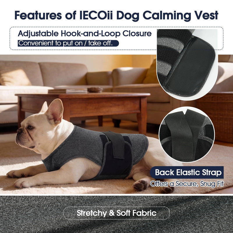 IECOii Dog Calming Suit with Magic Tape,Adjustable Anti-Anxiety Vest for Travel Fireworks Separation Stress,Lightweight Calming Onesie for Surgery Recovery Shedding Control & Skin Protection,L Large(Chest:24.4" - 29.5") DarkGray