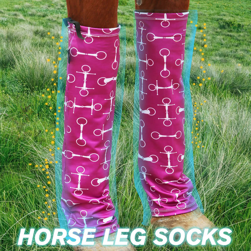 Harrison Howard Loose Fitting Horse Leg Socks Horse Socks Comfortable and Easy to Wear Set of 4 Pink Bits - PawsPlanet Australia