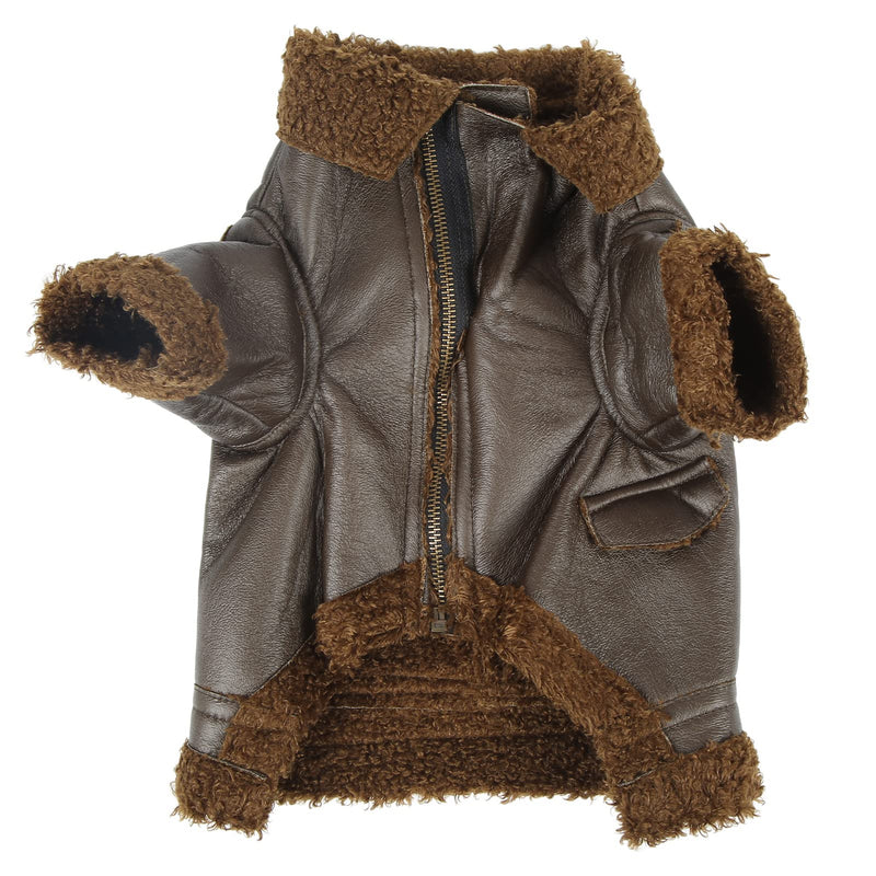 Dog Leather Jacket, Dog Winter Leather Coat Warm for Small Medium Large Dogs for Cats for Winter for Outdoor (S)