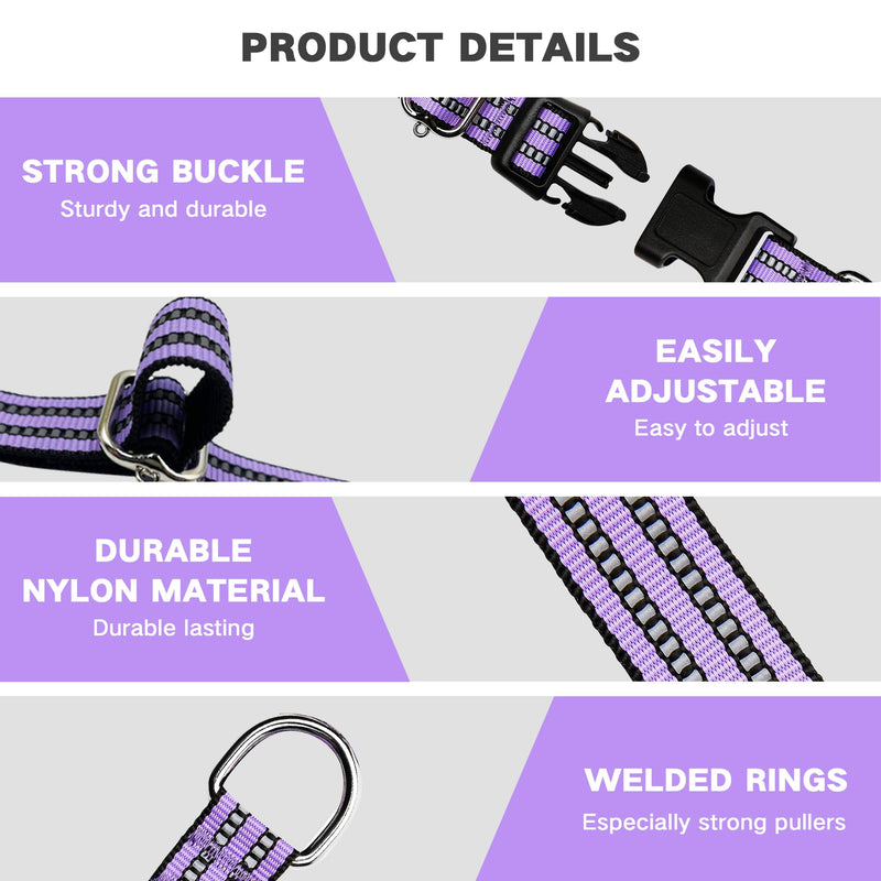 Hikiko Martingale Dog Collars Reflective Nylon Dog Collar with Quick Release Buckle Adjustable Training No Slip Dog Collar (Medium, Lavender) Medium - PawsPlanet Australia