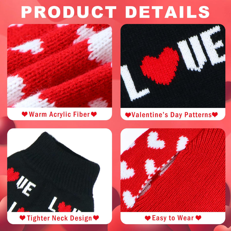 2 Pack Valentine’s Day Dog Sweater, Dog Valentines Day Clothes Dog Valentines Outfit Knitted Dog Sweaters for Small Medium Large Dogs Pets (Red Heart & Black Love, M) Red Heart & Black LOVE - PawsPlanet Australia