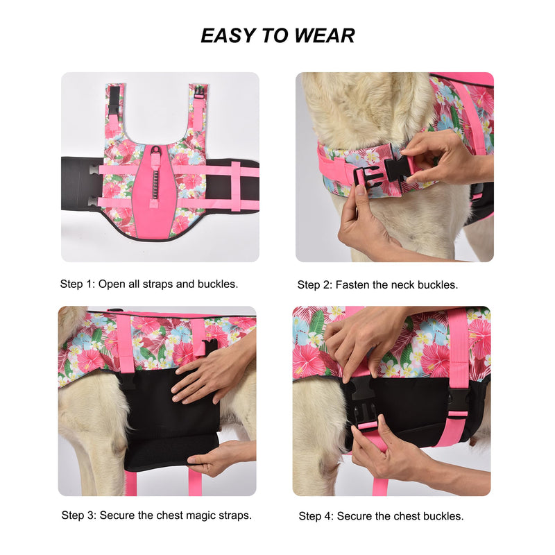 Mklhgty Hawaiian Dog Life Jacket - Adjustable Ripstop Vest with Rescue Handle for Swimming Boating, High-Flotation Safety Device for Small Medium Large Dogs (Floral Pink,S) Floral Pink - PawsPlanet Australia